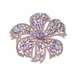 Tigerstars Lavender Stone Embellished Oversized Flower Pin Brooch